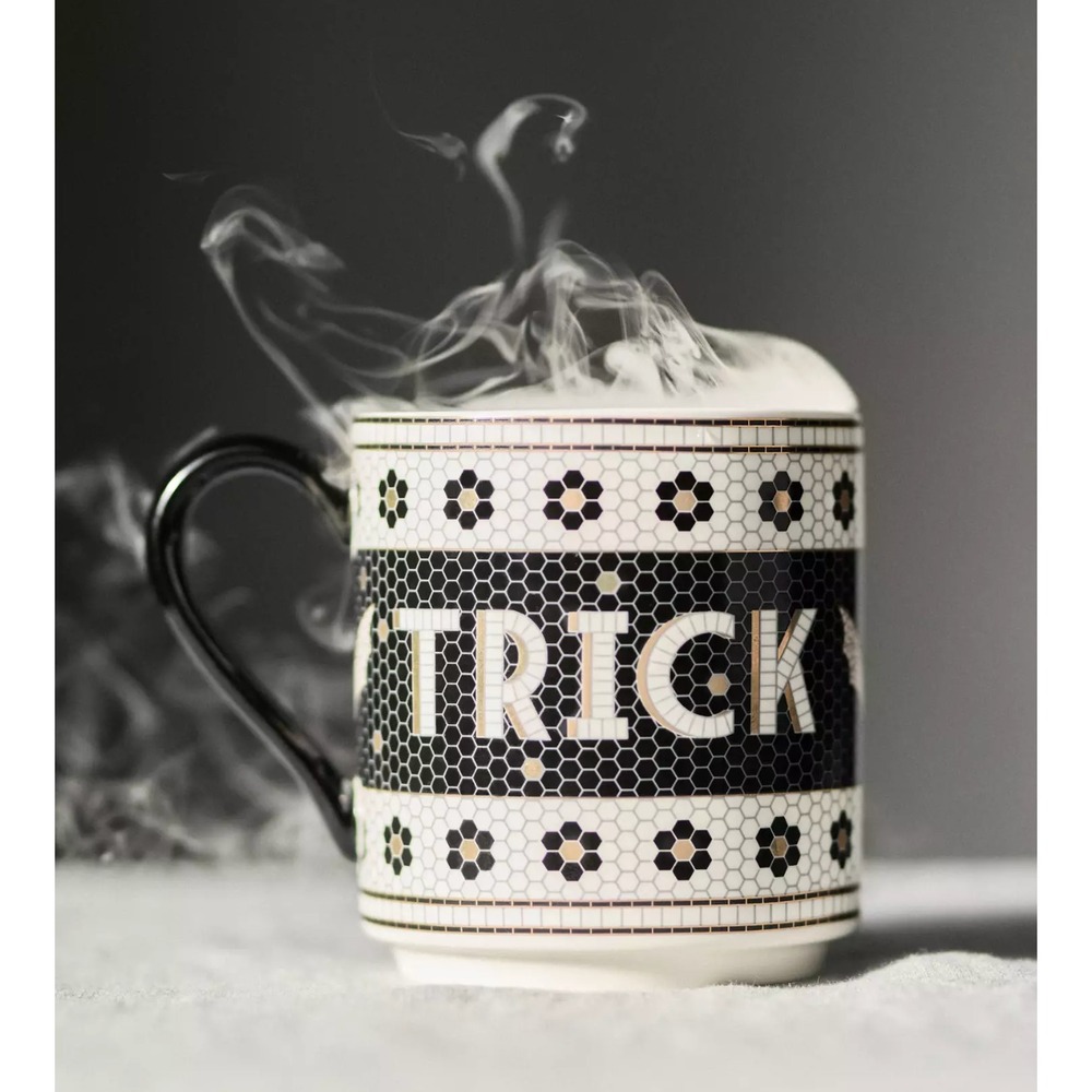 Anthropologie The Bistro‎ Tile Stoneware Mug Halloween Trick or Treat 13oz NEW!